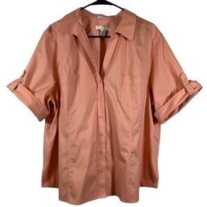 Plus Size Chico’s Peach Coral Button Down Cuffed Blouse Size 4.5/24 EUC #5901
